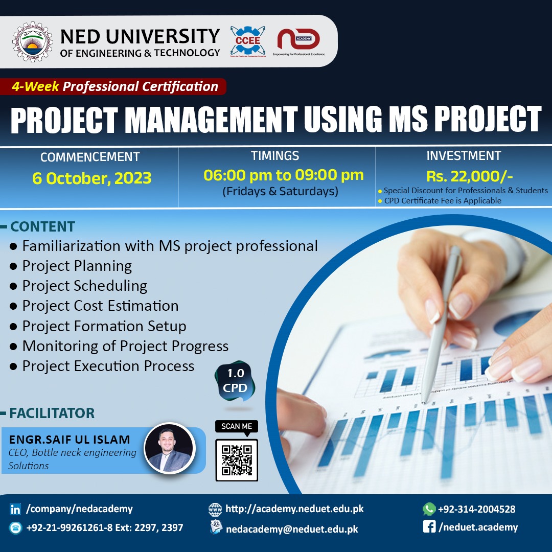 Project Management Using MS Project | NED Academy - CCEE | CMPP